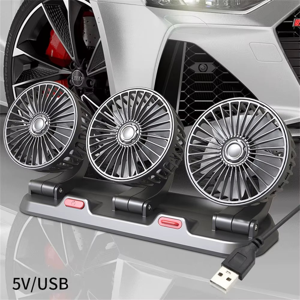 12V Automotive Fan Car Fan 24V 360° Adjustable 3 Head Air Fan Low Noise Multifunctional Temporary Parking Card Auto Vehicles Fan