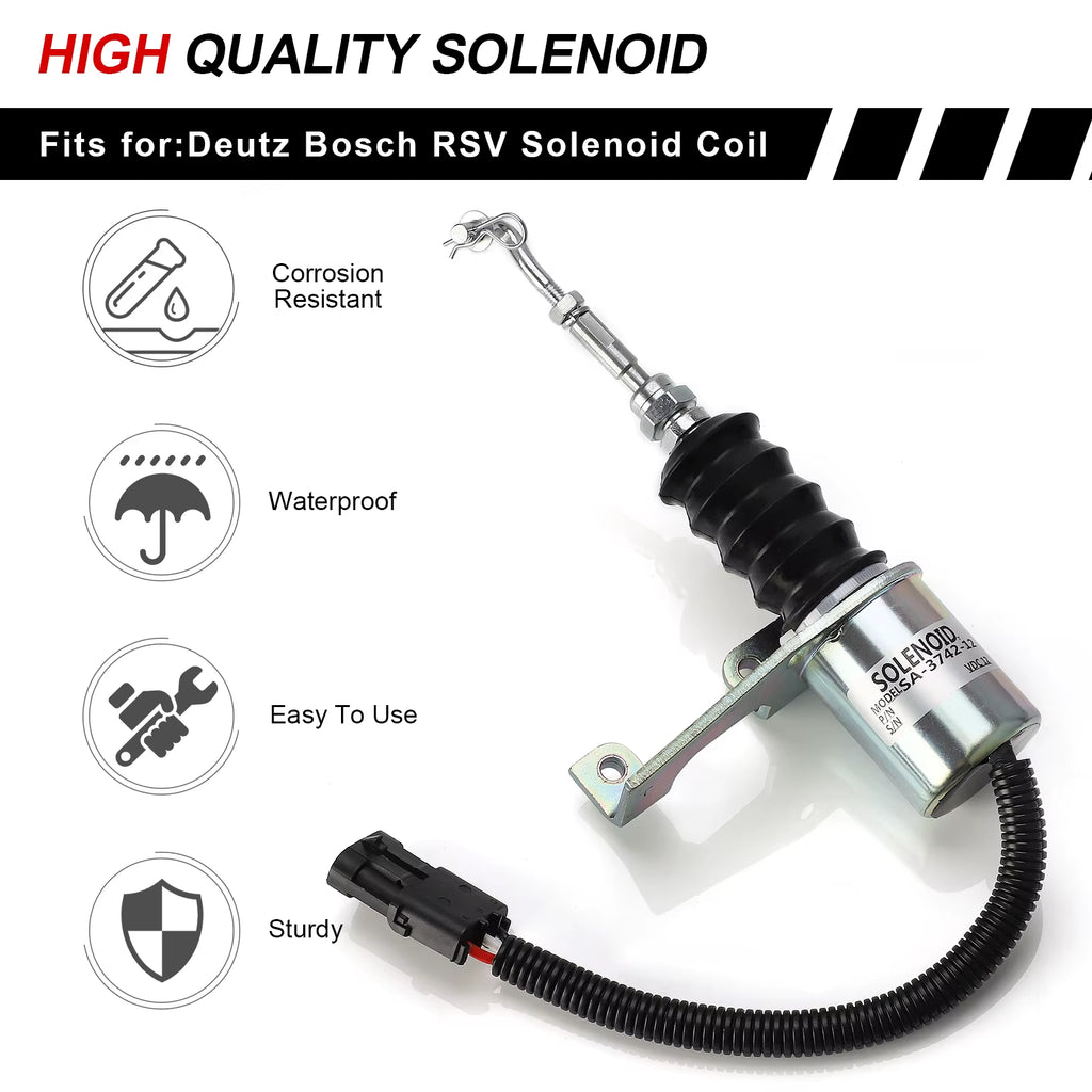 12V/24V Fuel Shut off Solenoid Valve SA-3799-12 1751ES 7-19007 SA-3742-12 Compatible for Deutz Engine Compatible with Perkins