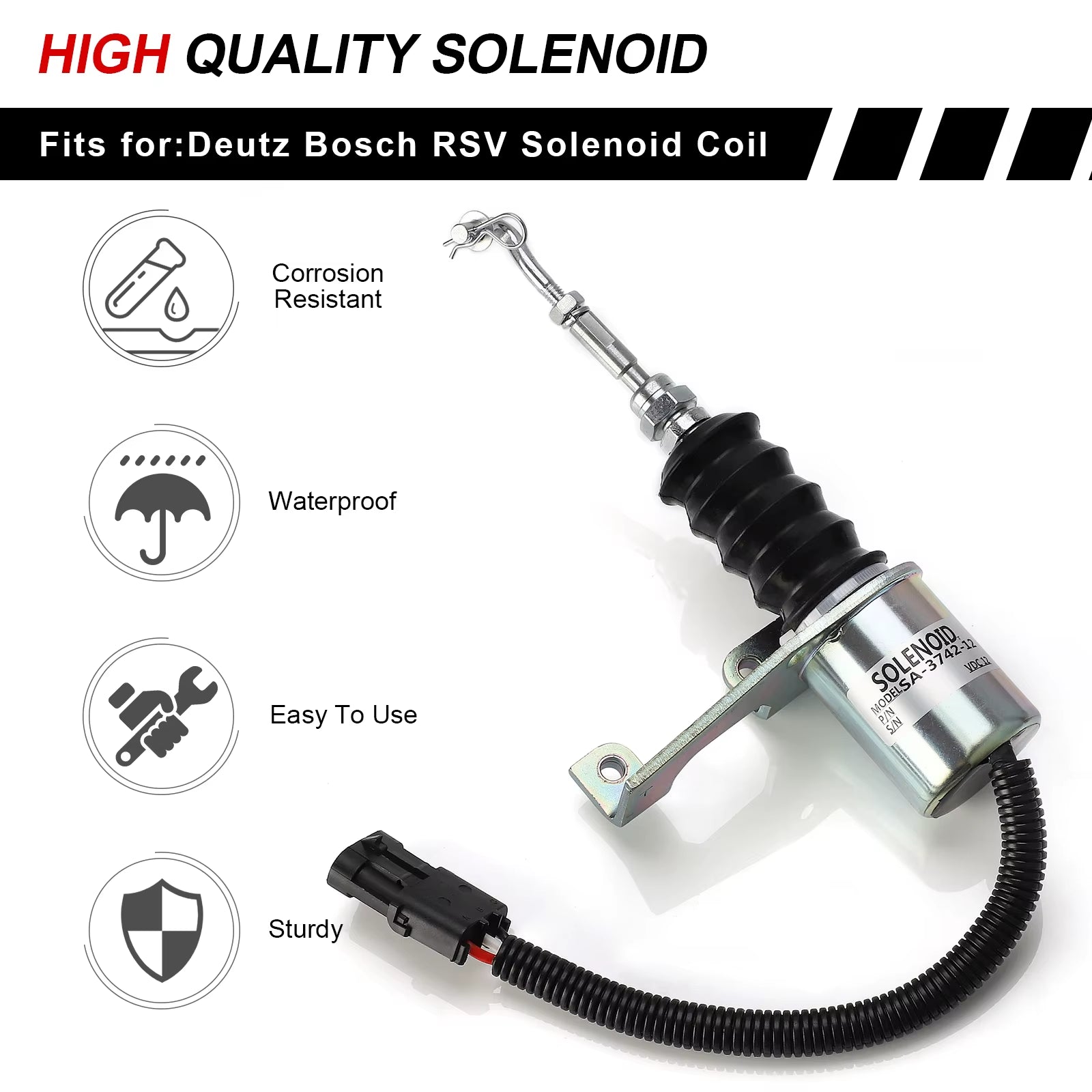 12V/24V Fuel Shut off Solenoid Valve SA-3799-12 1751ES 7-19007 SA-3742-12 Compatible for Deutz Engine Compatible with Perkins