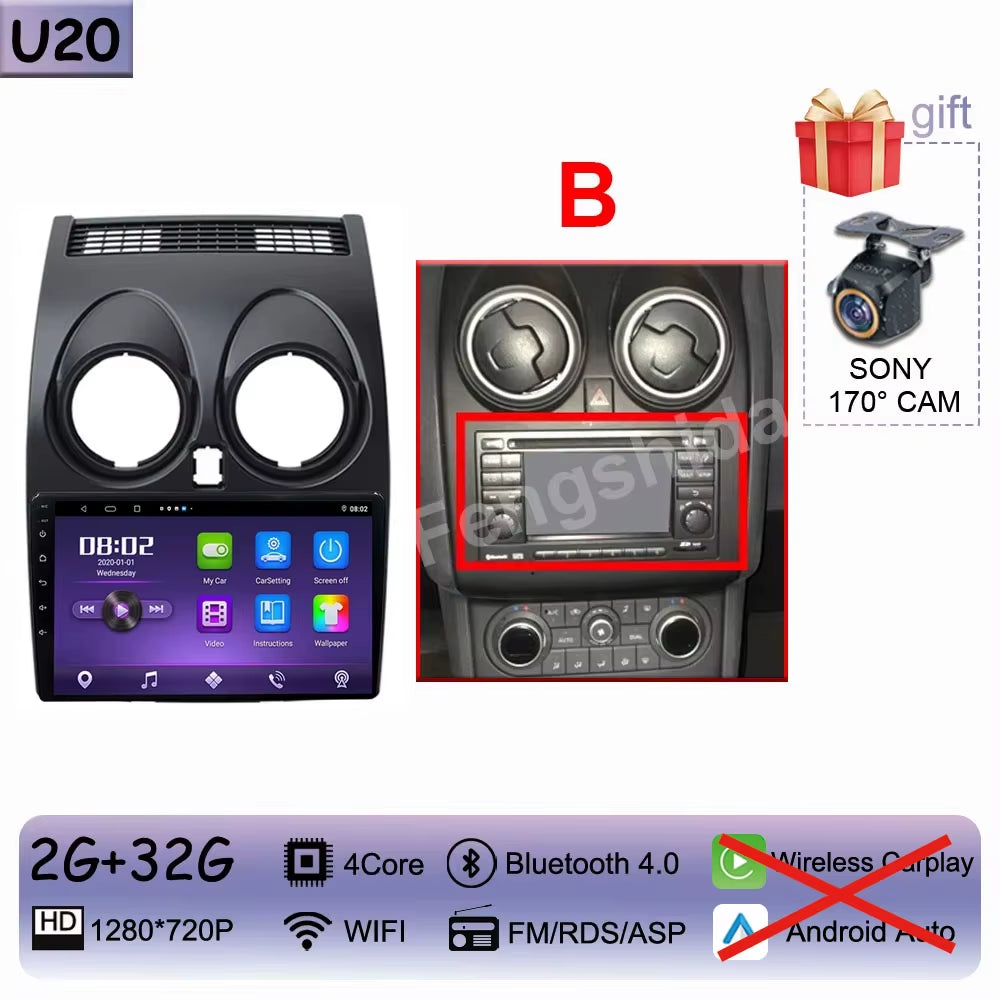 For Nissan Qashqai J10 2006 - 2013 Android 14 Auto Car Radio Multimedia Video Player Stereo Head Unit Audio Carplay