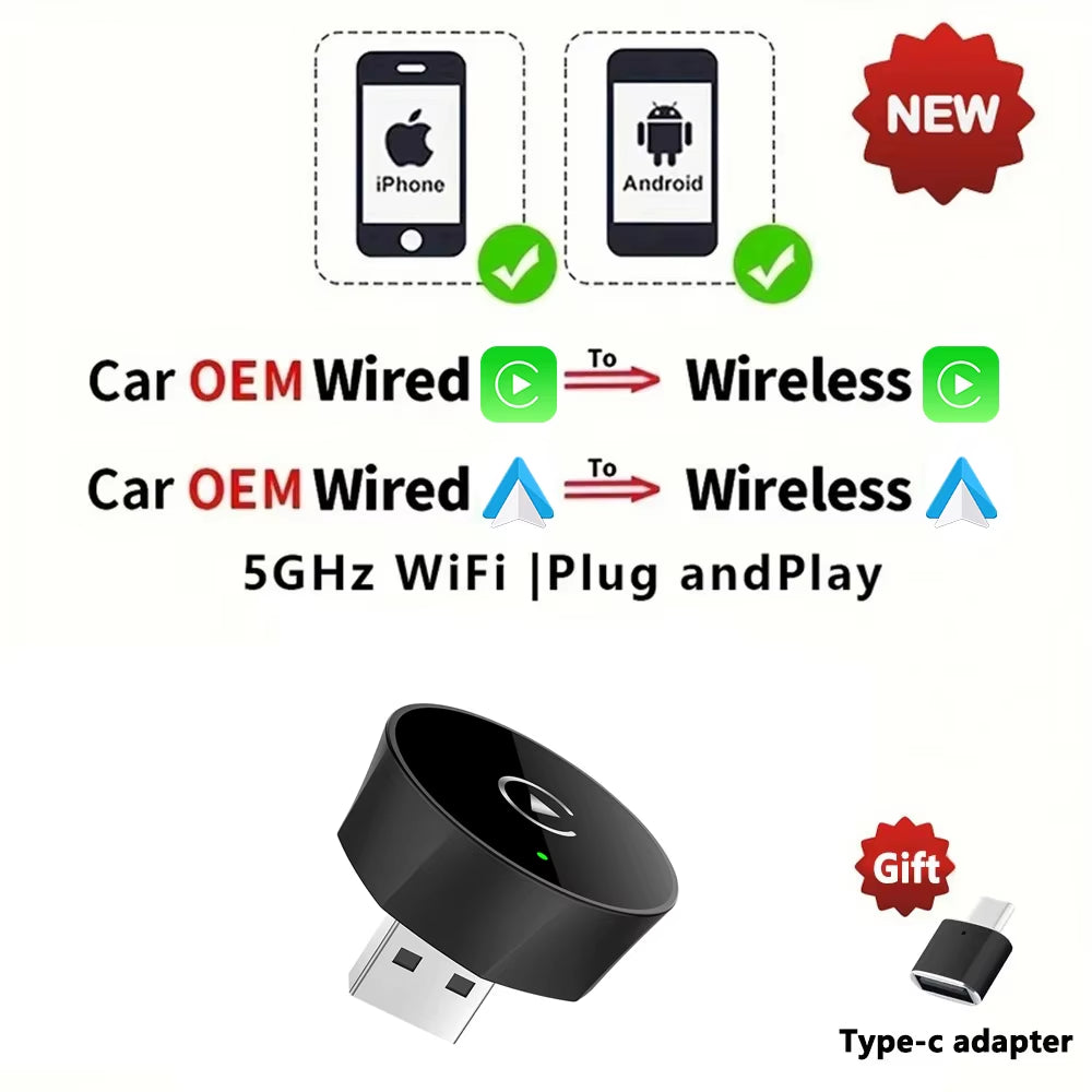 2In1 Wireless Carplay Dongle Wireless Android Auto Adapter AI Smart Box Car Intelligent Systems for Car with Wired Carplay