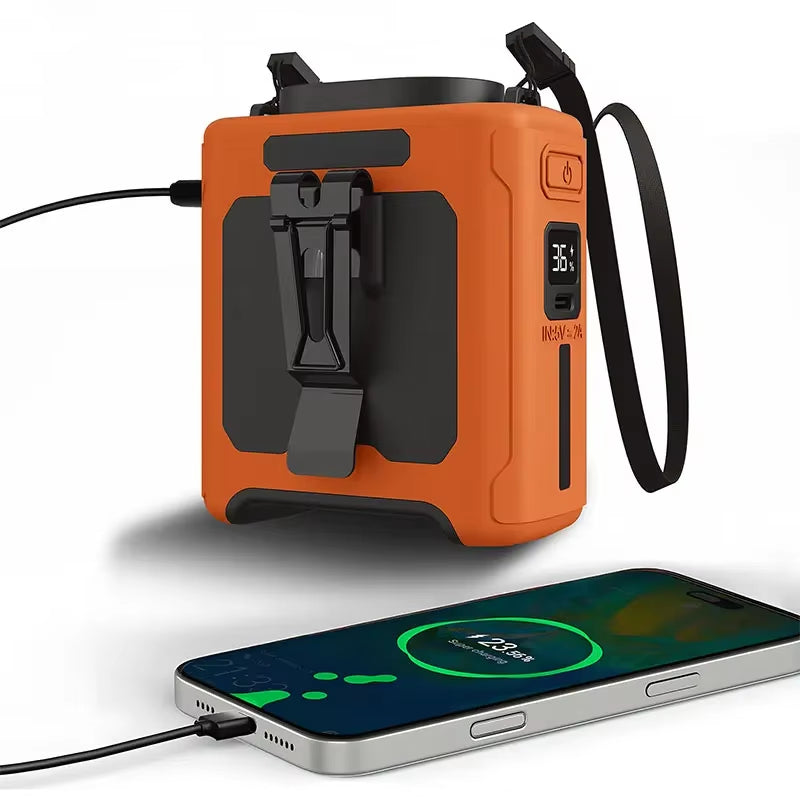 20000Mah Portable Mini Waist Hanging Fan with LED Lighting USB Power Bank Neck Hanging Fan 5-Speed Strong Airflow Cooling Fan