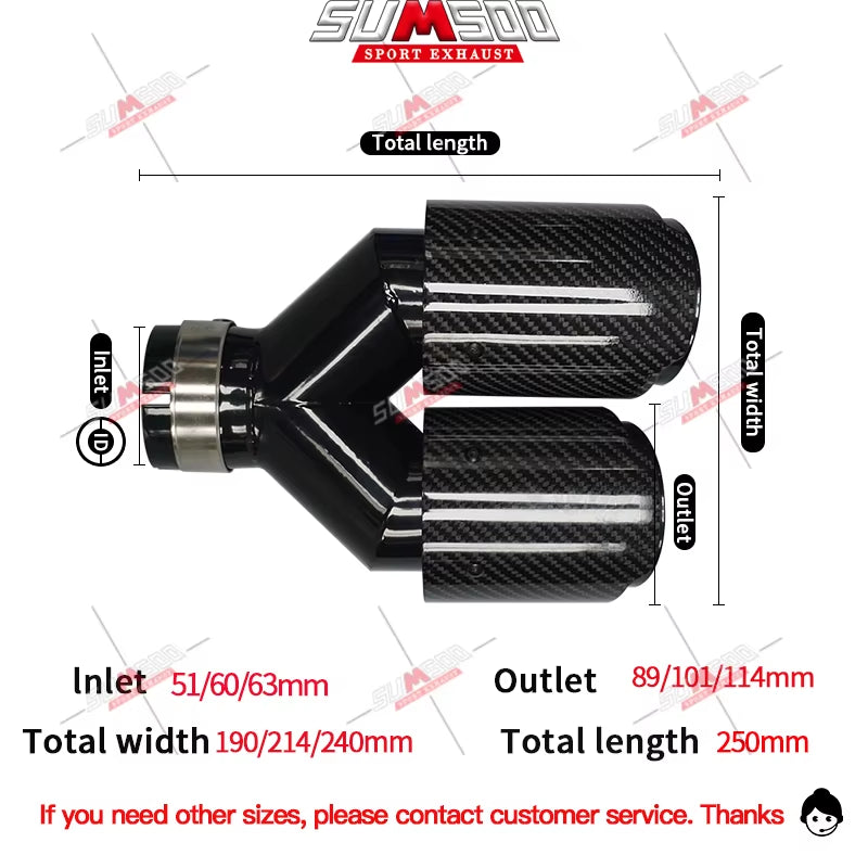 1 Pcs Glossy Carbon Fiber Black Stainless Exhaust Tips Car Muffler Double Y Pipes for Exhaust Dual Tips Car Accessori
