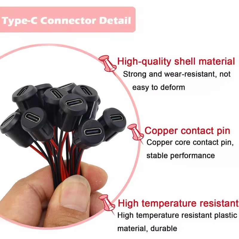 1-20Pcs Type-C Socket with Female Chassis 2 Pin Connector Waterproof Jack Female Charging Port Charger Extension Power Plug