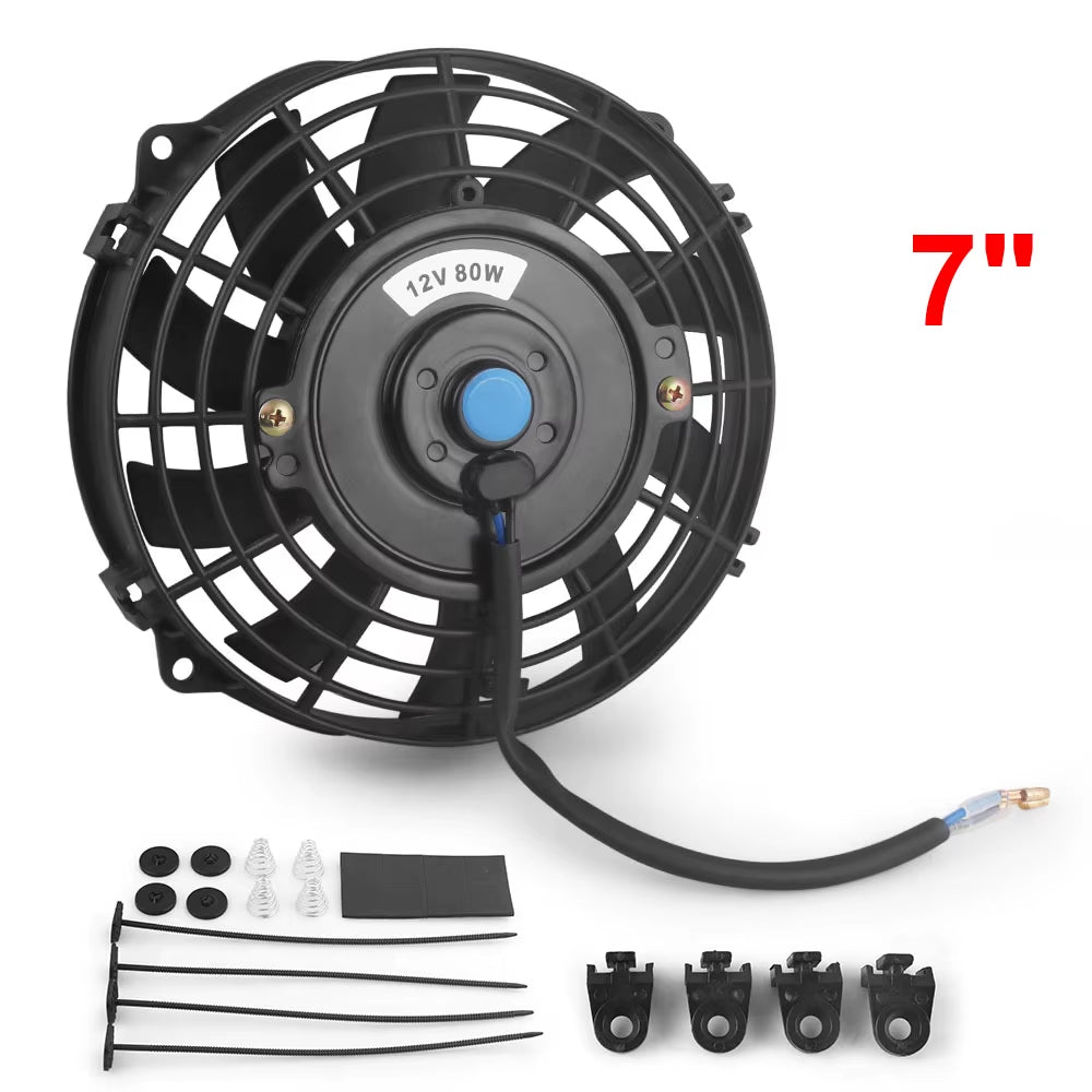 Universal 7/10/12/14 Inch 12V 80W 2100RPM Car Air Conditioning Electronic Radiator Cooling Fan Blade Electric Cool Mountingkit