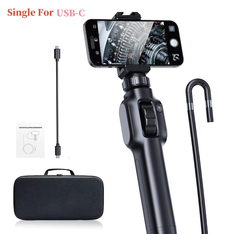 8Mm Lens 360 Degree 2 Way Rotary Articulating Industrial Endoscope Camera Car Repair Inspection Borescope with 8 LED 4.3 "Screen