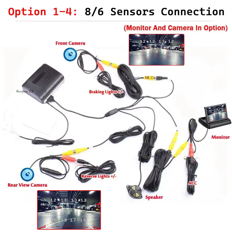 Parktronic 8/6/4 Car Sensors Front + Back Camera Parking Sensors Distance No. LCD Monitor Buzzer System for Blind Area