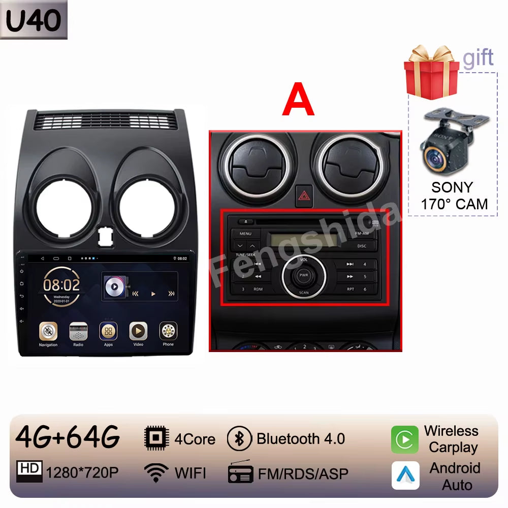 For Nissan Qashqai J10 2006 - 2013 Android 14 Auto Car Radio Multimedia Video Player Stereo Head Unit Audio Carplay