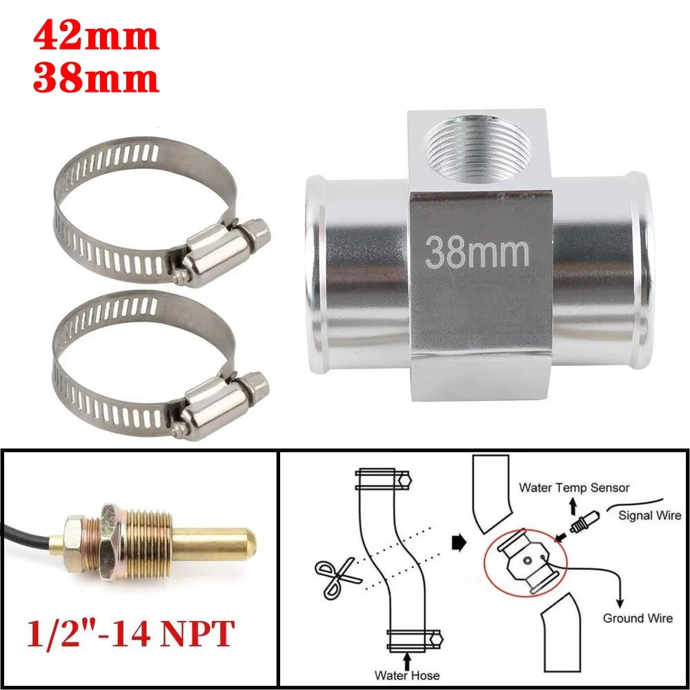 Racing Car 38Mm 42Mm Joint Pipe Radiator Hose Adapter for 1/2"-14NPT Water Temp Gauge Sensor