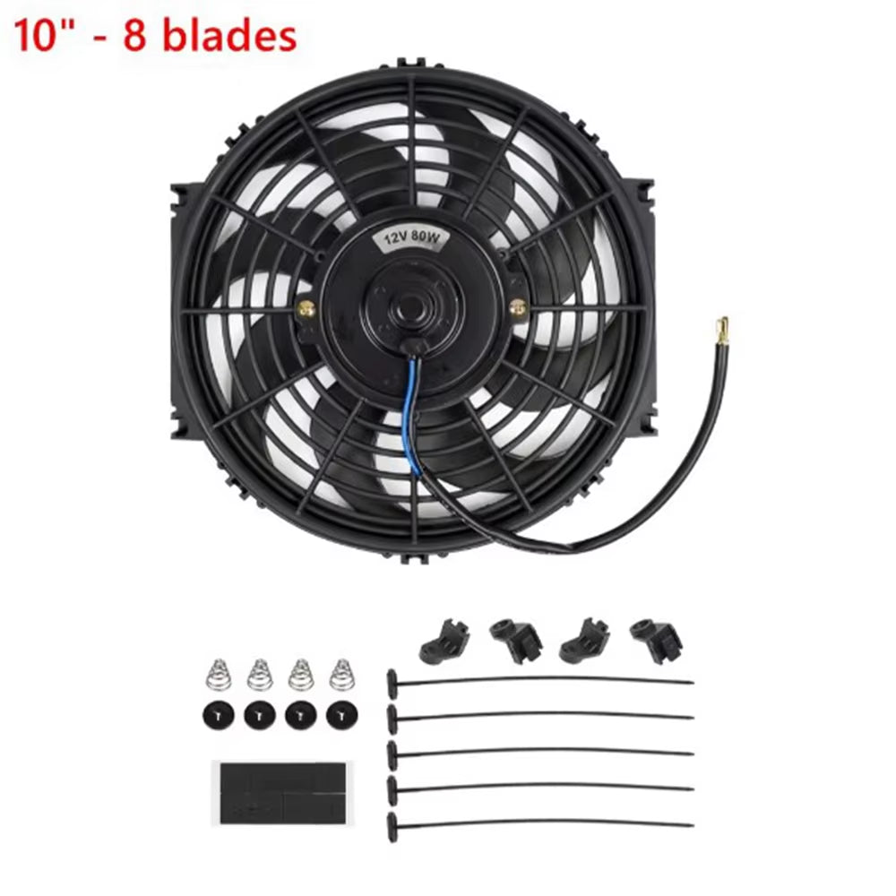 Universal 8 Row Aluminum Transmission Radiator Oil Cooling / 10 Inch 12V Car Air Conditioning Electronic Slim Fan Cool Kit