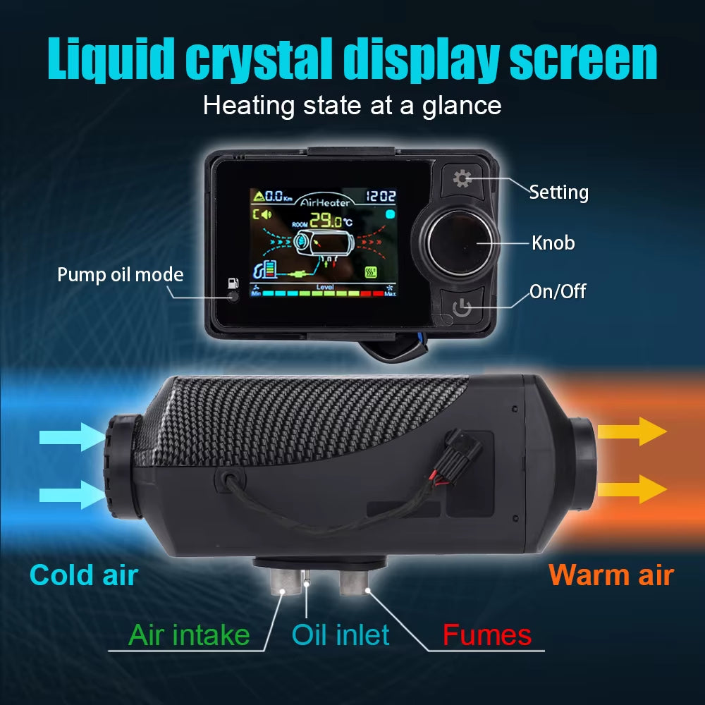 2-8KW Bluetooth Parking Heater Black Universal Current 12V&24V Split Unit for Indoor Outdoor Camping Boats RVS Trucks Vans