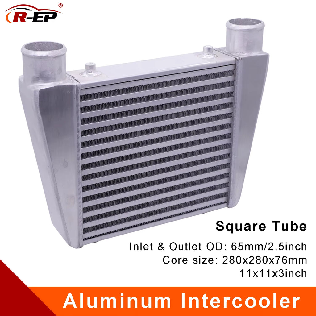 R-EP Intercooler Universal 280X280X76Mm Aluminum Cold Air Intake Radiator 2.5Inch Inlet 63Mm Outlet for Turbo Car