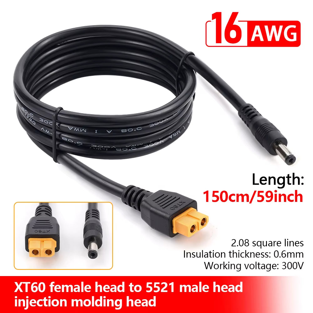 16AWG Power Cable XT60 Female Head to 5521 Male Head Adapter Cable for Solar Panel Portable Power Station Solar Generato