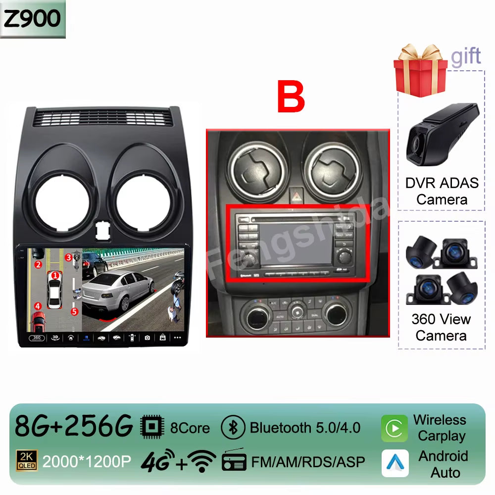 For Nissan Qashqai J10 2006 - 2013 Android 14 Auto Car Radio Multimedia Video Player Stereo Head Unit Audio Carplay