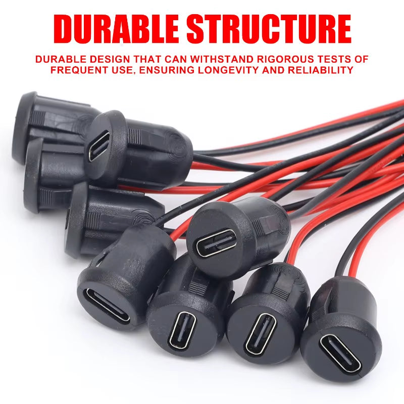 1-20Pcs Type-C Socket with Female Chassis 2 Pin Connector Waterproof Jack Female Charging Port Charger Extension Power Plug