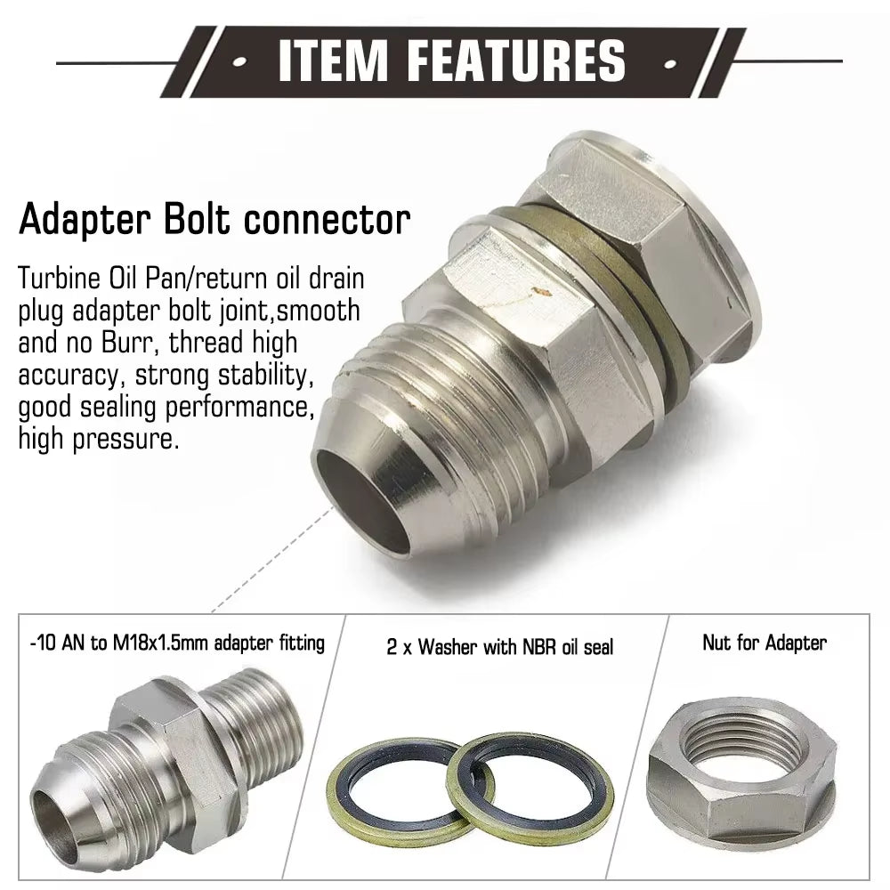 31504301010 10AN Turbo Oil Pan Oil Return Drain Plug Adapter Bung Fitting No Weld