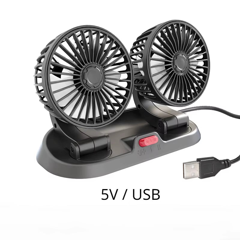 12V Automotive Fan Car Fan 24V 360° Adjustable 3 Head Air Fan Low Noise Multifunctional Temporary Parking Card Auto Vehicles Fan