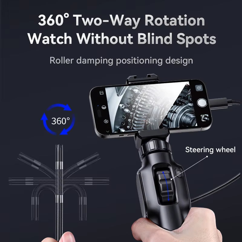 8Mm Lens 360 Degree 2 Way Rotary Articulating Industrial Endoscope Camera Car Repair Inspection Borescope with 8 LED 4.3 "Screen