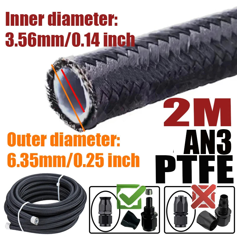 0.5M/1M/1.5M/2M 3AN 4AN 6AN 8AN 10AN PTFE E85 Fuel Hose Oil Gas Cooler Line Turbo Pipe Brake Tube Nylon Stainless Steel Braided