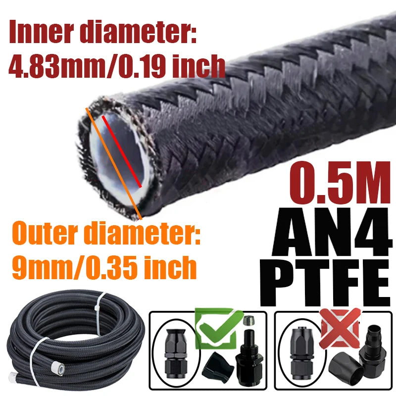 0.5M/1M/1.5M/2M 3AN 4AN 6AN 8AN 10AN PTFE E85 Fuel Hose Oil Gas Cooler Line Turbo Pipe Brake Tube Nylon Stainless Steel Braided