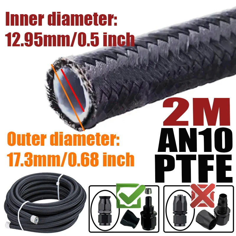 0.5M/1M/1.5M/2M 3AN 4AN 6AN 8AN 10AN PTFE E85 Fuel Hose Oil Gas Cooler Line Turbo Pipe Brake Tube Nylon Stainless Steel Braided