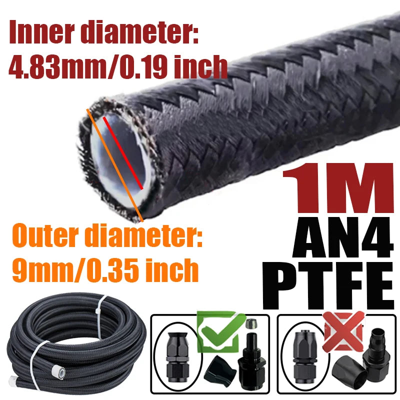 0.5M/1M/1.5M/2M 3AN 4AN 6AN 8AN 10AN PTFE E85 Fuel Hose Oil Gas Cooler Line Turbo Pipe Brake Tube Nylon Stainless Steel Braided