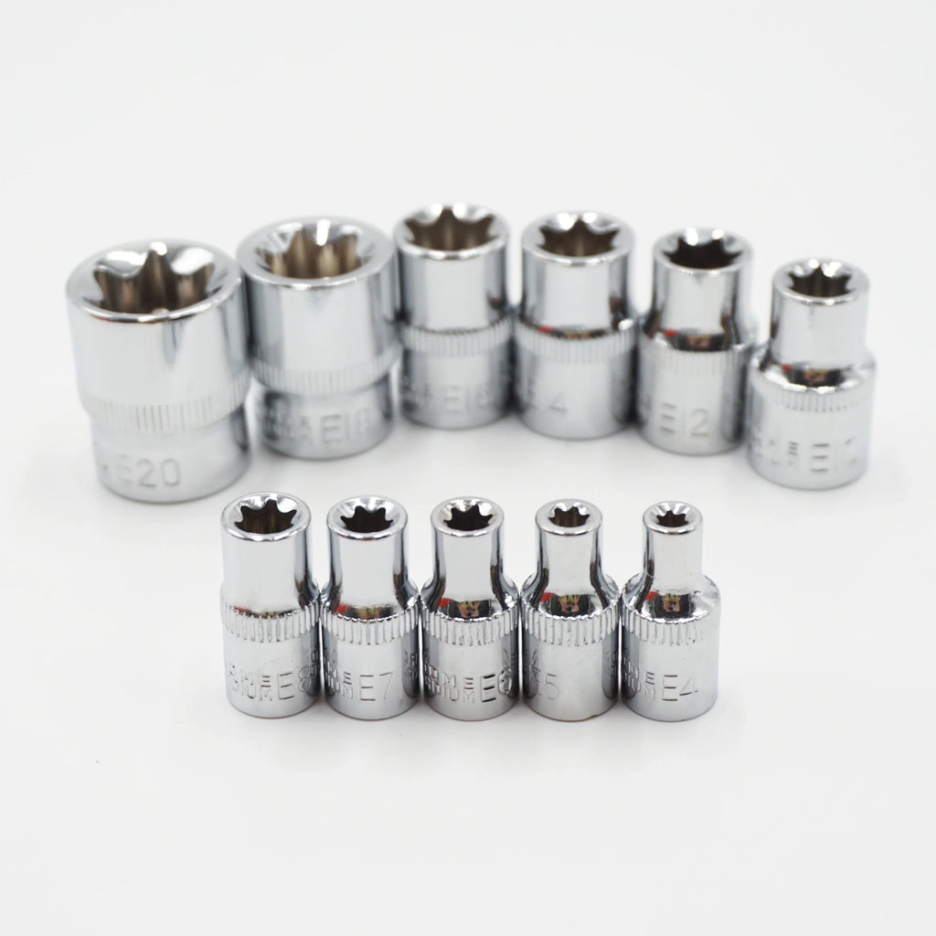 11Pcs 1/4" 3/8" Star Socket Set Femal E Type Sockets Wrench Head E4 E5 E6 E7 E8 E10 E12 E14 E16 E18 E20 Auto Repair Tools