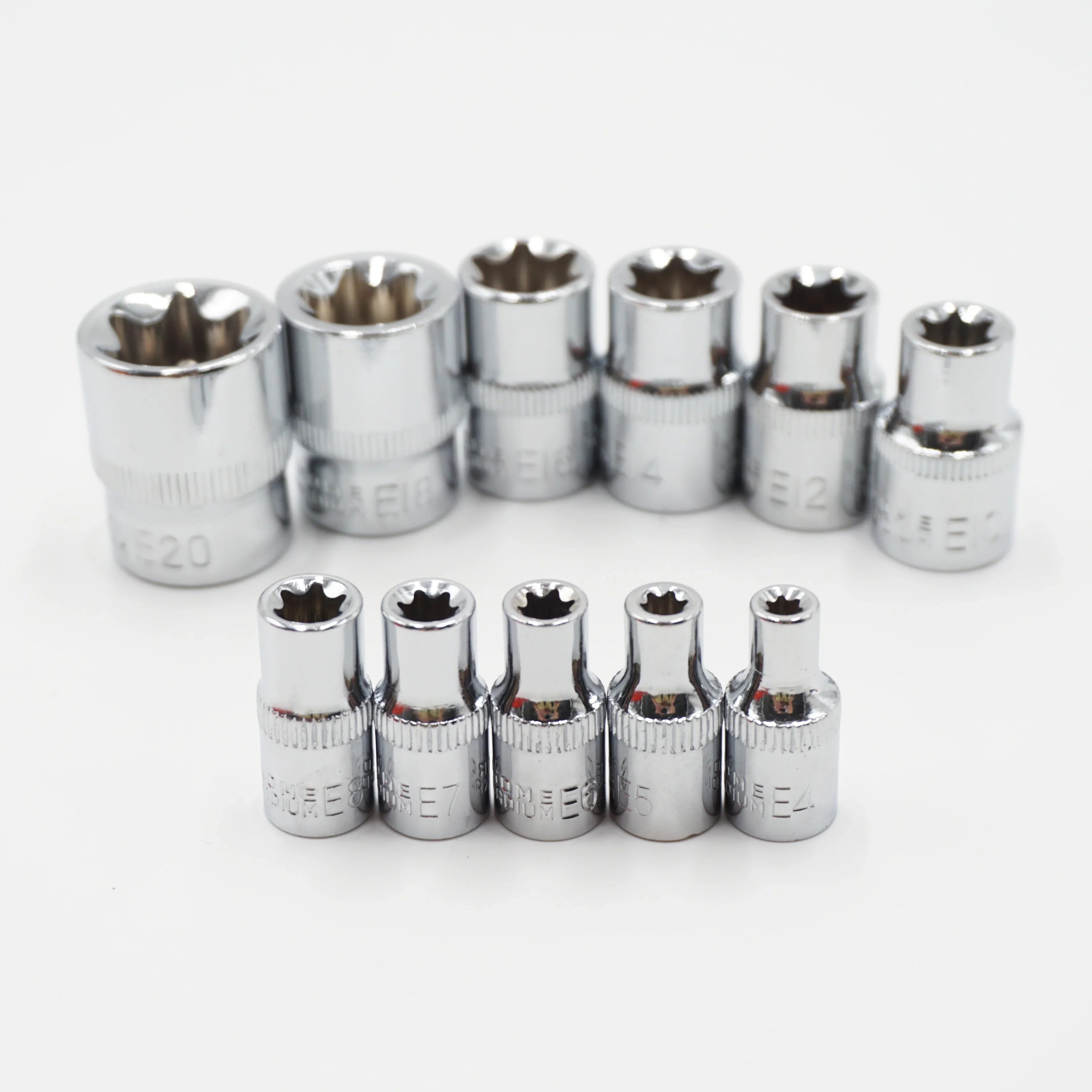 11Pcs 1/4" 3/8" Star Socket Set Femal E Type Sockets Wrench Head E4 E5 E6 E7 E8 E10 E12 E14 E16 E18 E20 Auto Repair Tools