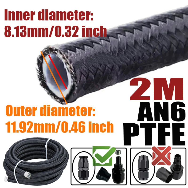 0.5M/1M/1.5M/2M 3AN 4AN 6AN 8AN 10AN PTFE E85 Fuel Hose Oil Gas Cooler Line Turbo Pipe Brake Tube Nylon Stainless Steel Braided