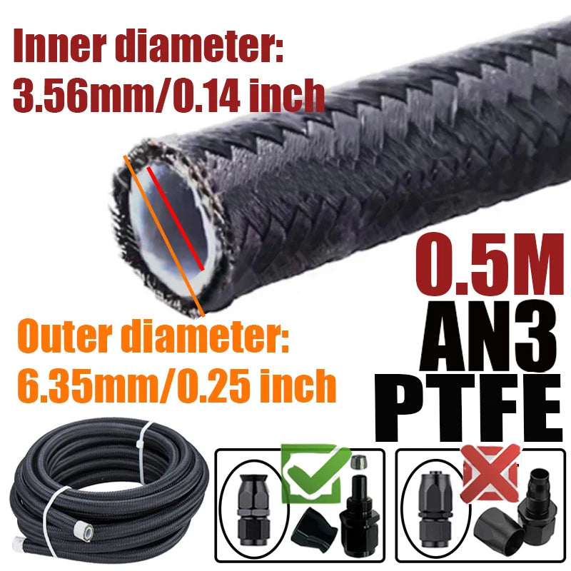0.5M/1M/1.5M/2M 3AN 4AN 6AN 8AN 10AN PTFE E85 Fuel Hose Oil Gas Cooler Line Turbo Pipe Brake Tube Nylon Stainless Steel Braided