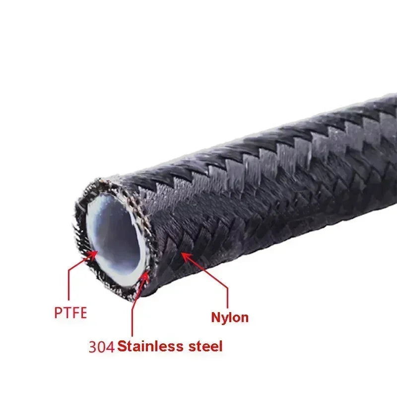 0.5M/1M/1.5M/2M 3AN 4AN 6AN 8AN 10AN PTFE E85 Fuel Hose Oil Gas Cooler Line Turbo Pipe Brake Tube Nylon Stainless Steel Braided