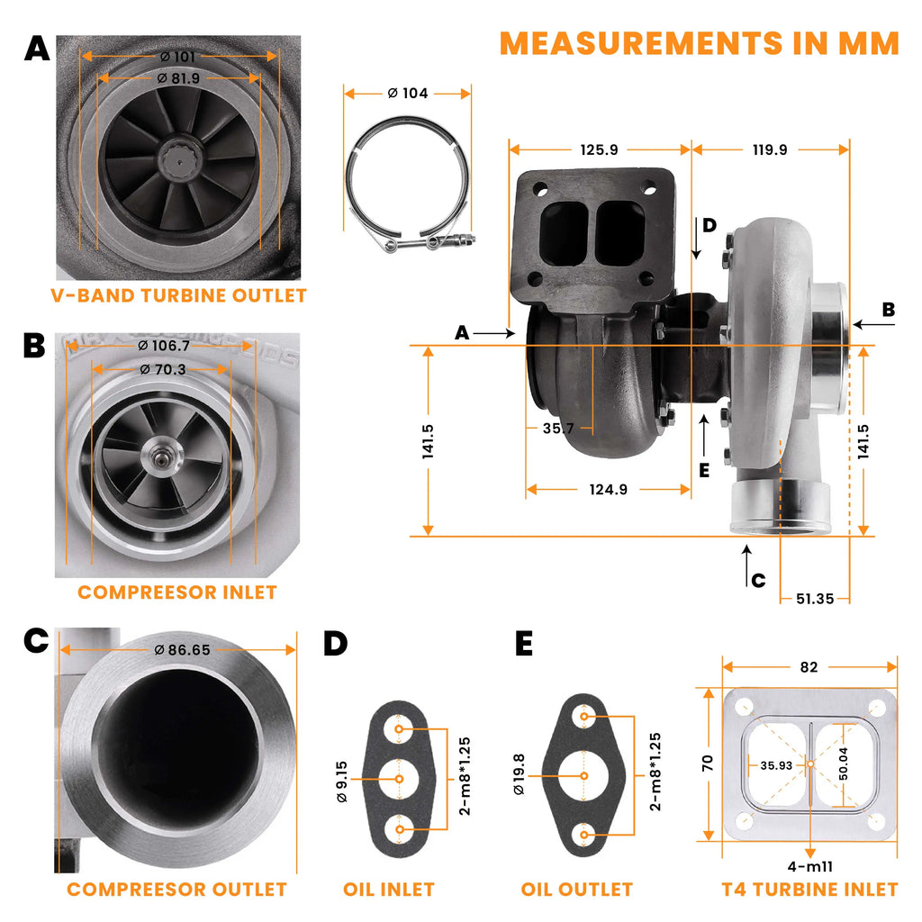 GT45 T4 V-Band 1.05 A/R Upgrade Anti-Surge Turbo for 3-6L Huge 600+Hps Boost