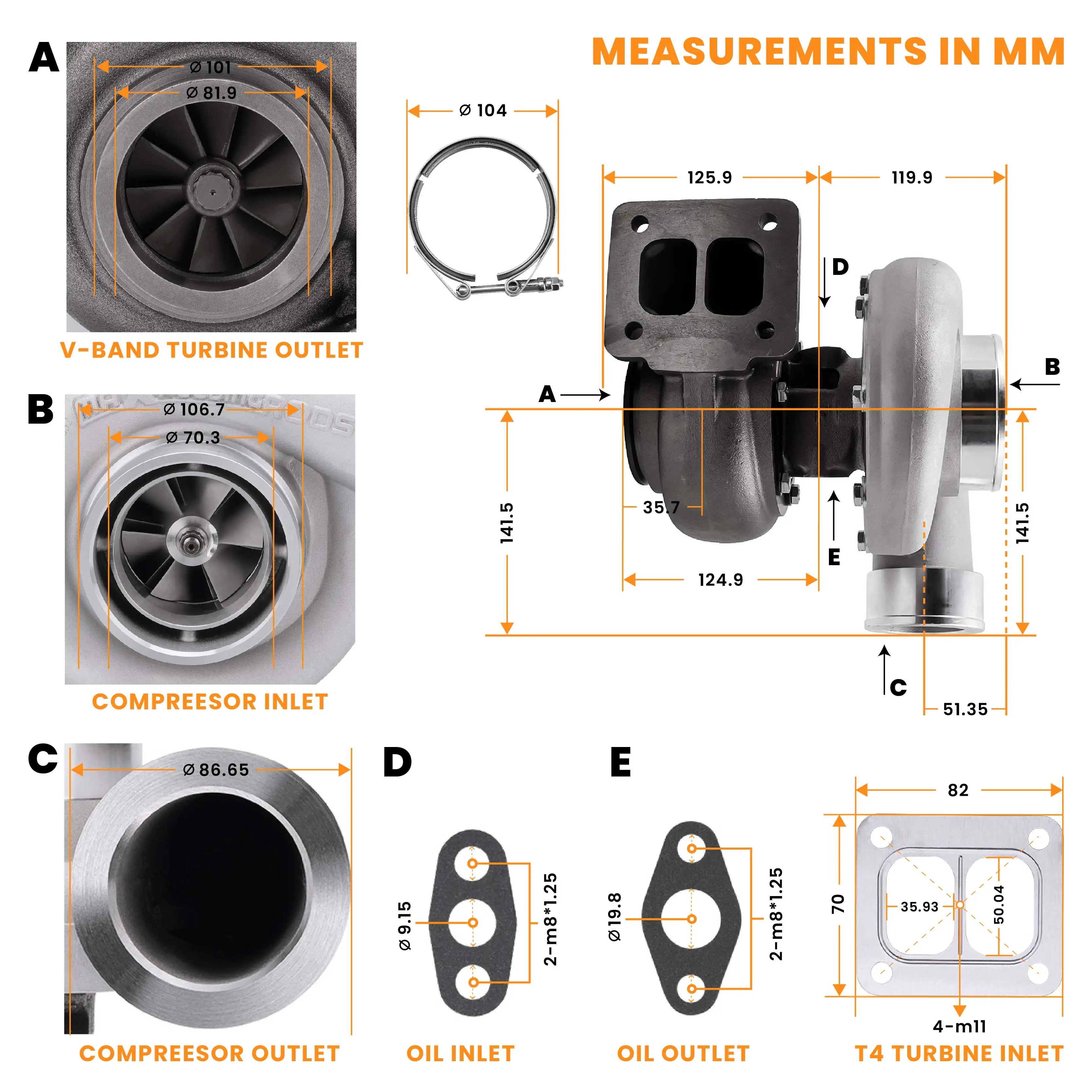 GT45 T4 V-Band 1.05 A/R Upgrade Anti-Surge Turbo for 3-6L Huge 600+Hps Boost