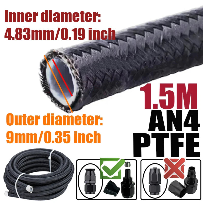 0.5M/1M/1.5M/2M 3AN 4AN 6AN 8AN 10AN PTFE E85 Fuel Hose Oil Gas Cooler Line Turbo Pipe Brake Tube Nylon Stainless Steel Braided