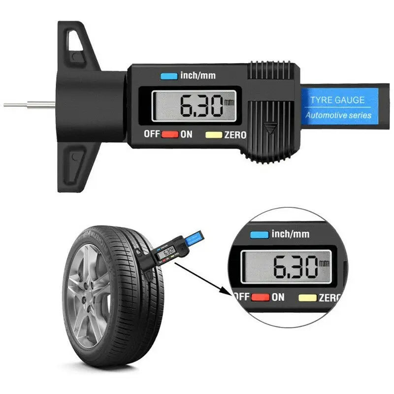 0-25mm Digital Depth Gauge Caliper Tread Depth LCD Screen Display Tread Gauge for Car Tyre Measure Instrument Tool(No Battery)
