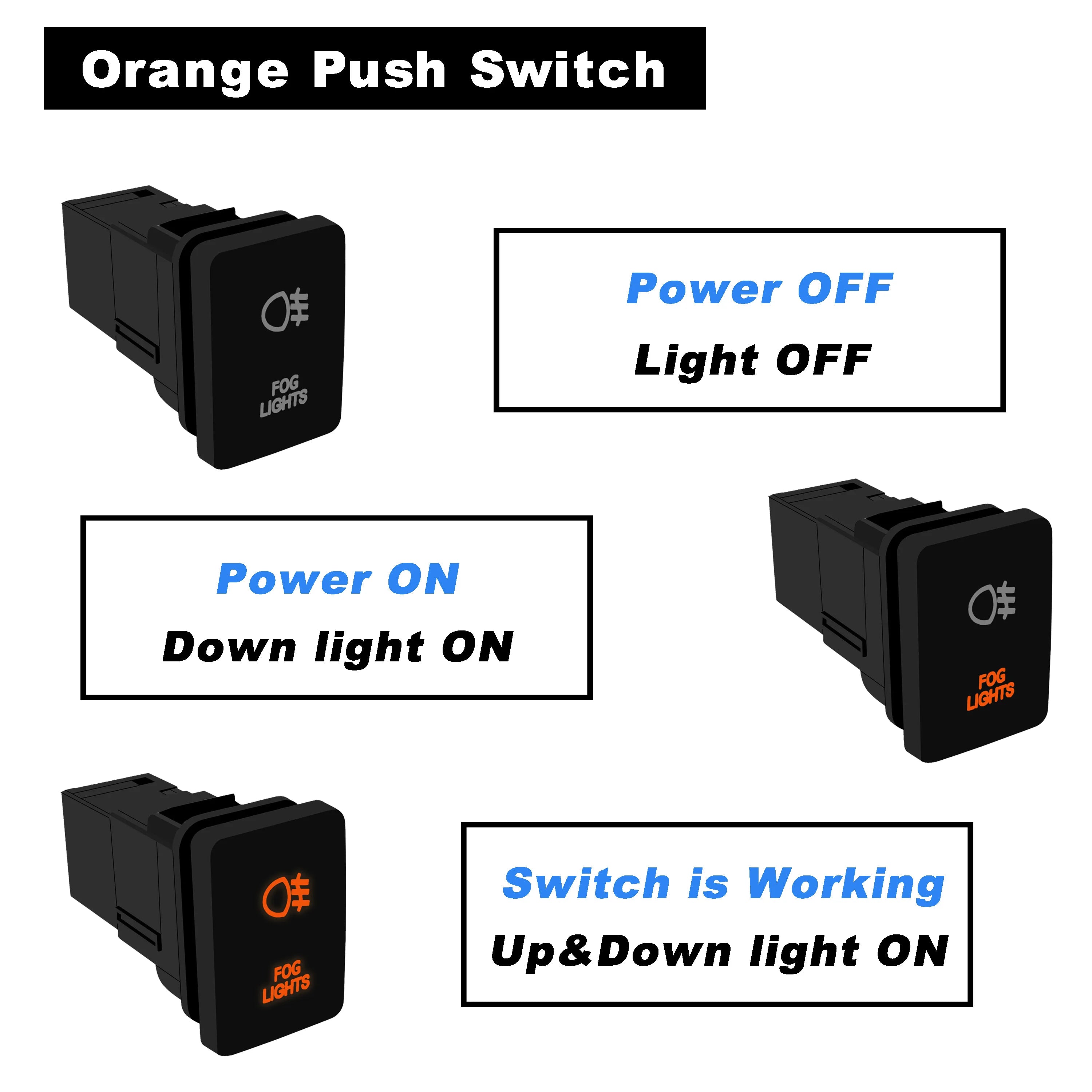 12V Car Push Button Switch with Cable Connector Orange Led Light Bar for Toyota Prado 150 200 Landcruiser Hilux RAV4 Carolla
