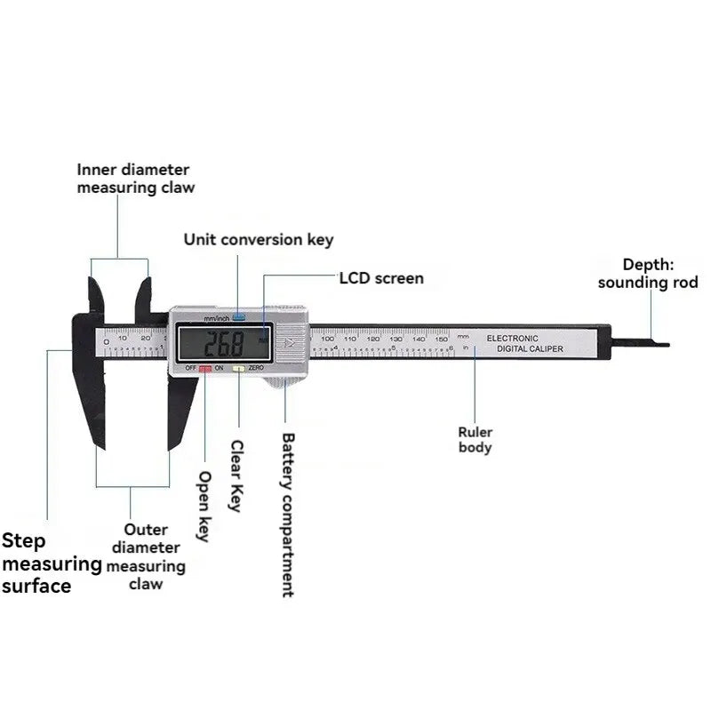 0-150mm High Strength Plastic Student Home Woodworking Gap Play Measuring Calipers Electronic Digital Calipers