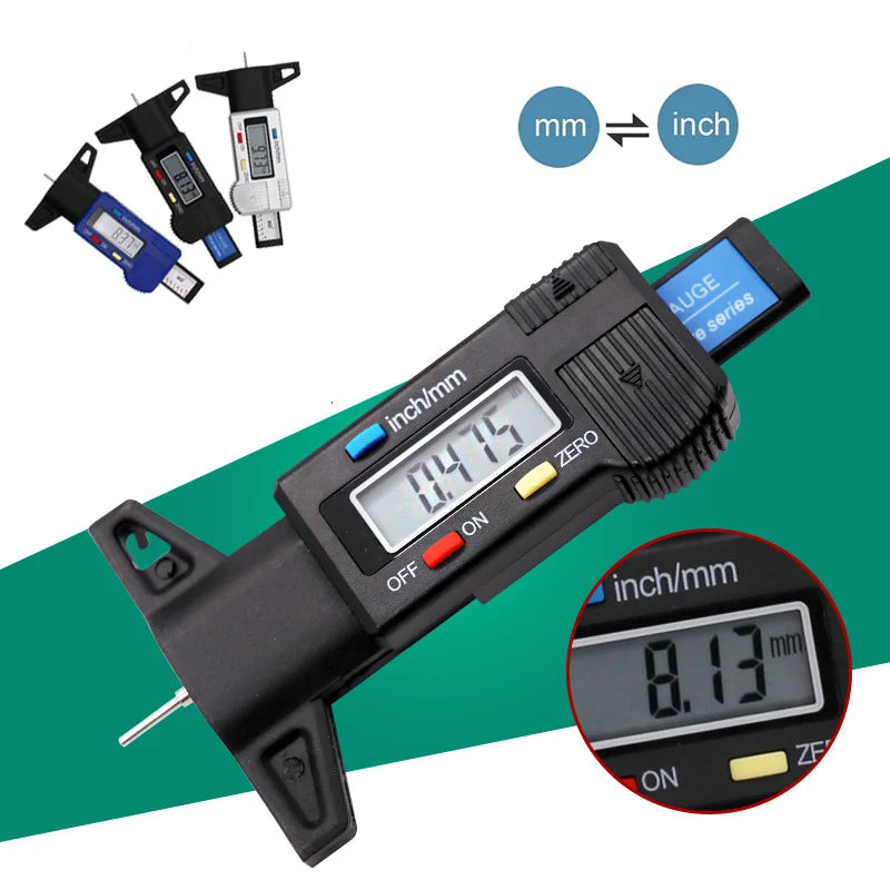 0-25mm Digital Depth Gauge Caliper Tread Depth LCD Screen Display Tread Gauge for Car Tyre Measure Instrument Tool(No Battery)