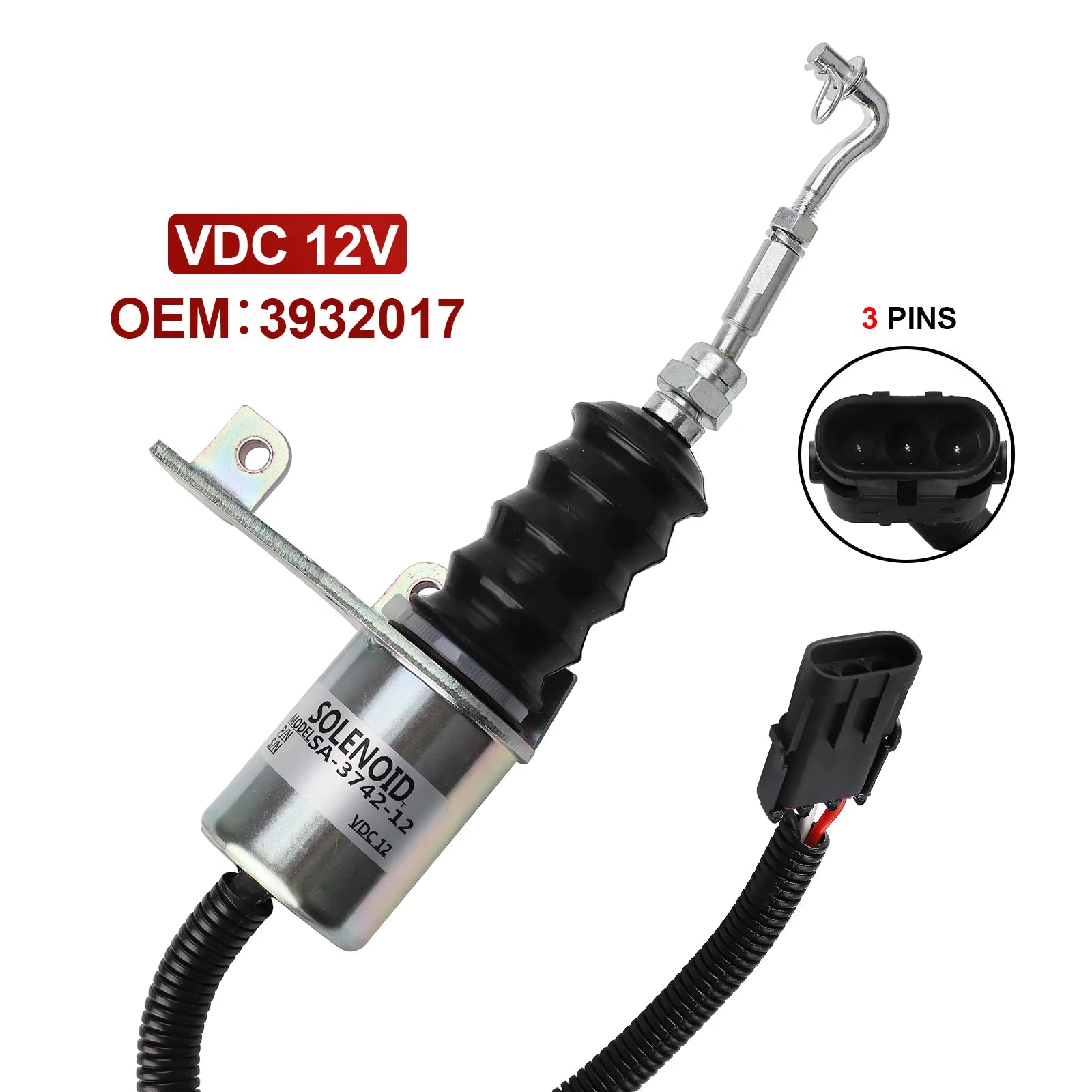 12V/24V Fuel Shut off Solenoid Valve SA-3799-12 1751ES 7-19007 SA-3742-12 Compatible for Deutz Engine Compatible with Perkins