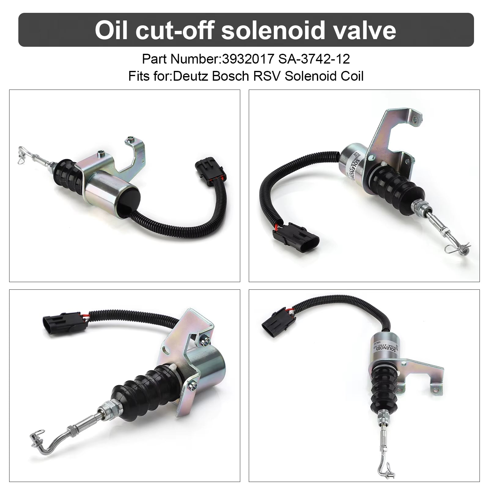 12V/24V Fuel Shut off Solenoid Valve SA-3799-12 1751ES 7-19007 SA-3742-12 Compatible for Deutz Engine Compatible with Perkins