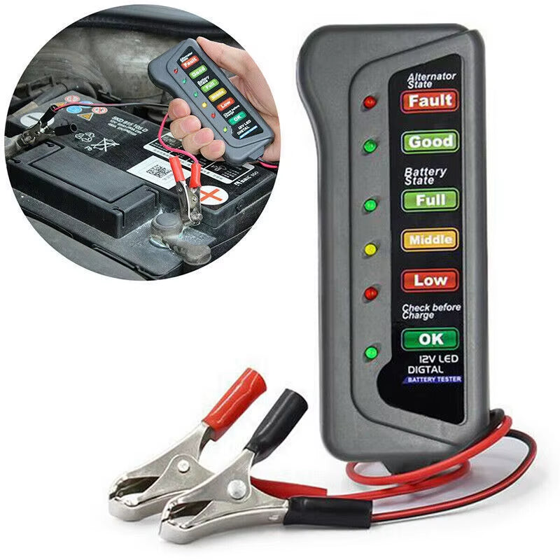 12V Digital Alternator Tester 6 LED Lights Display Car Diagnostic Tool Car Battery Tester for Car Truck 12V 75AH 90AH 100AH