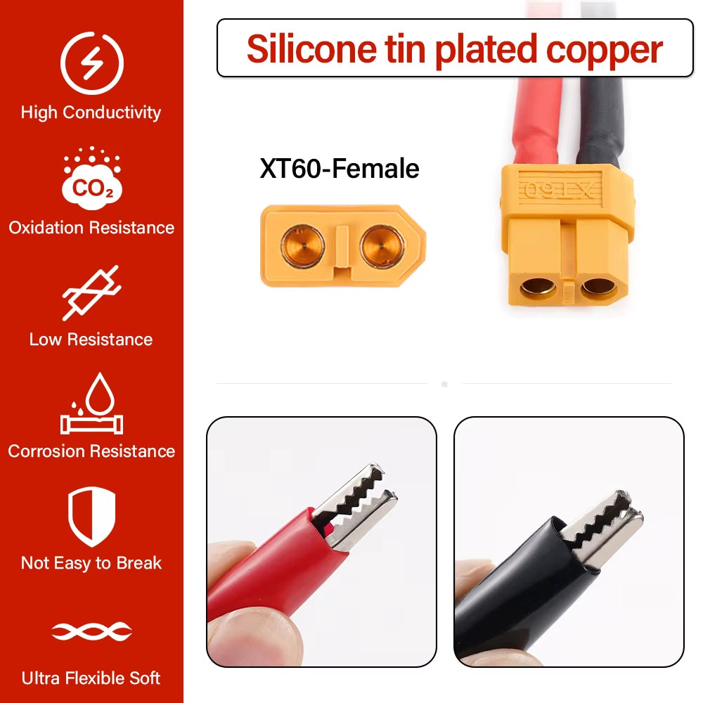 XT60 Connector Cable RC Alligator Clips for SKYRC Charger Pro Charger Cable Motor Run-In Line Measure Tool 14AWG