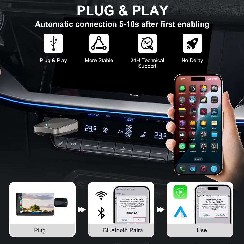 NEW Wireless Carplay Android Auto Wireless Adapter Smart Mini Box Plug and Play Connect Universal for Nissan Wireless Adapter