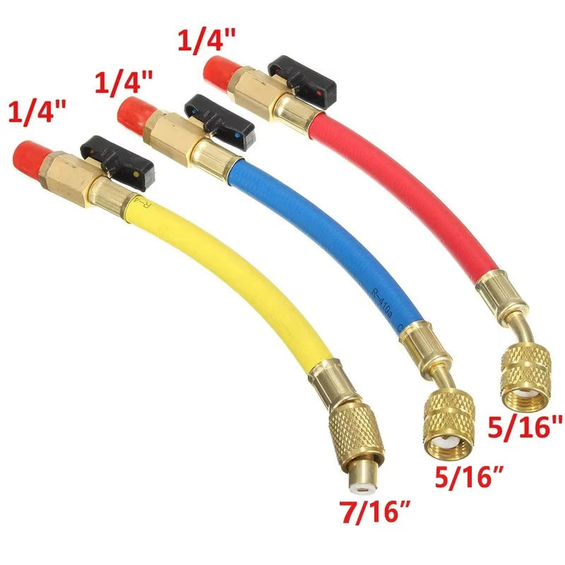 Car Refrigerant Charging Hose with Ball Valve Tube AC Car Air Conditioning Charging Manifold Gauge 800-3000PSI 1/4"