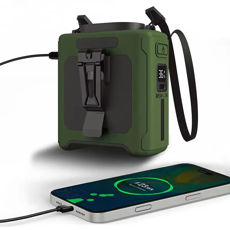 20000Mah Portable Mini Waist Hanging Fan with LED Lighting USB Power Bank Neck Hanging Fan 5-Speed Strong Airflow Cooling Fan