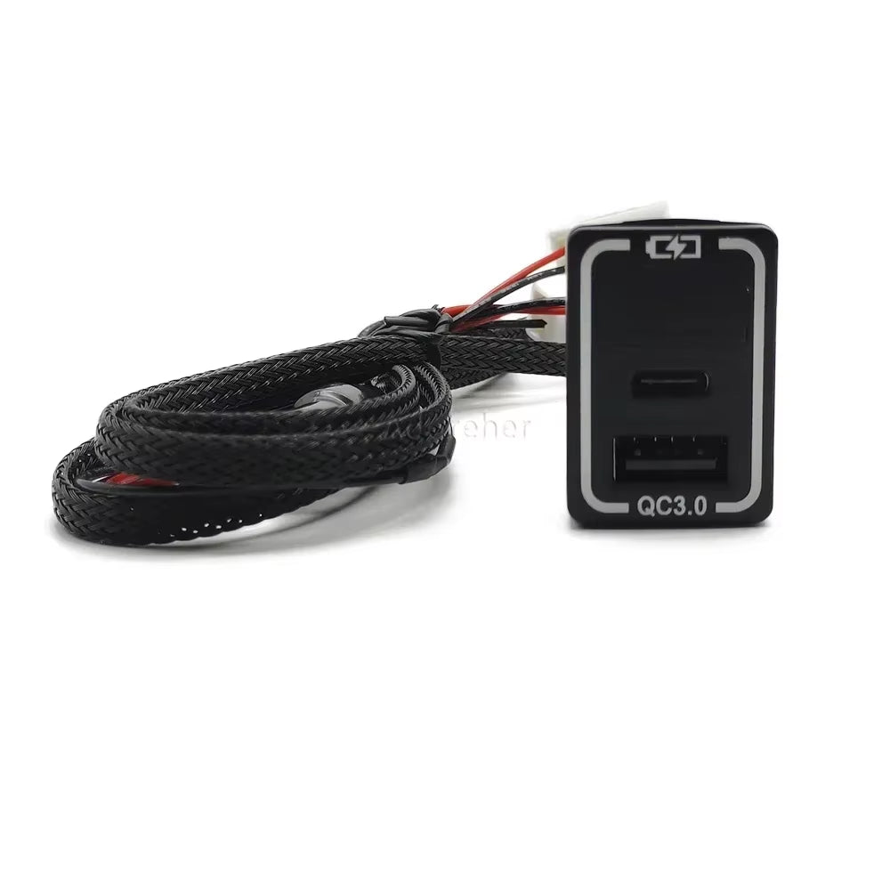 Car QC3.0 USB Port Fast Charger TYPE-C PD Smartphone Charging Adapter with Voltage Display for Toyota Prado 150