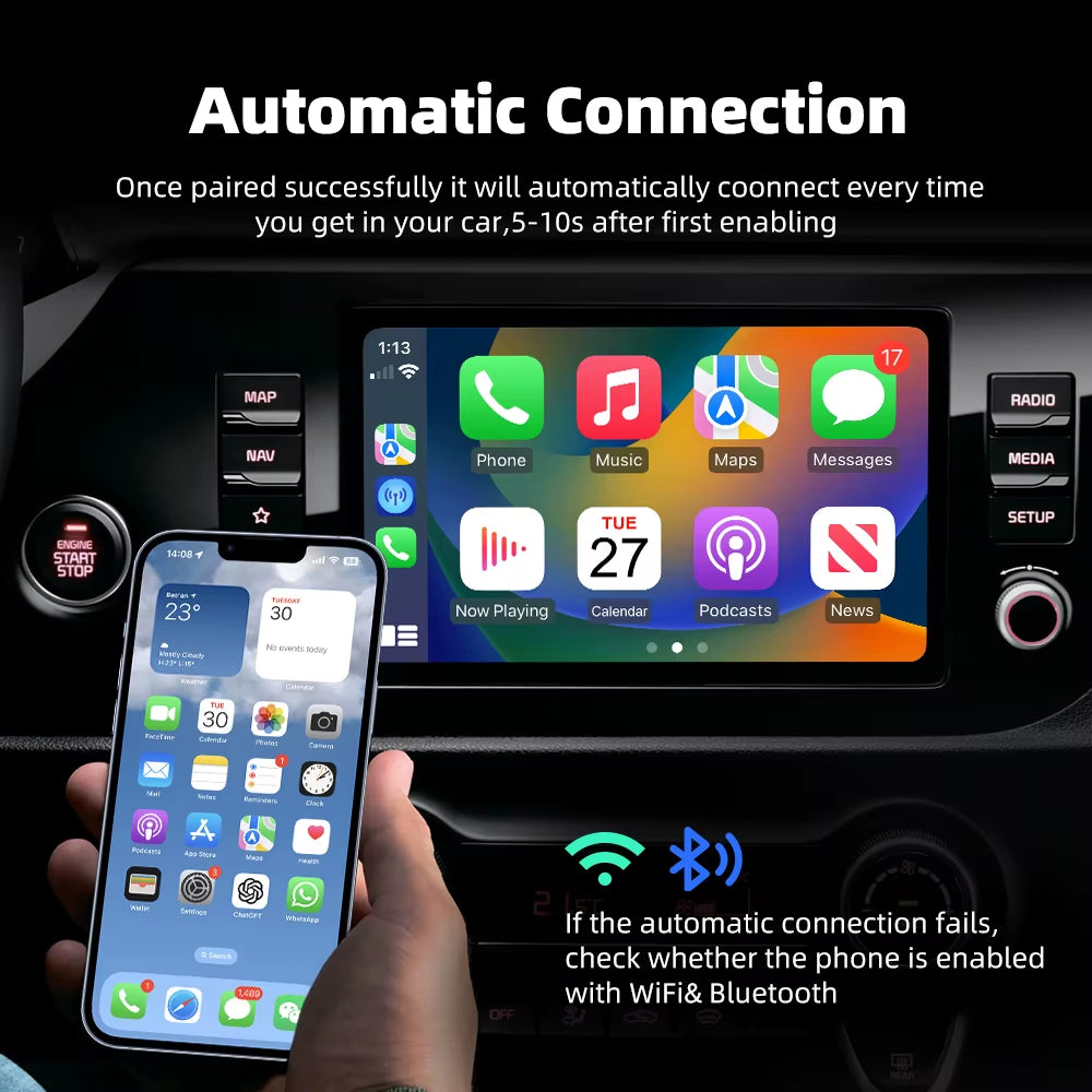 2In1 Wireless Carplay Dongle Wireless Android Auto Adapter AI Smart Box Car Intelligent Systems for Car with Wired Carplay