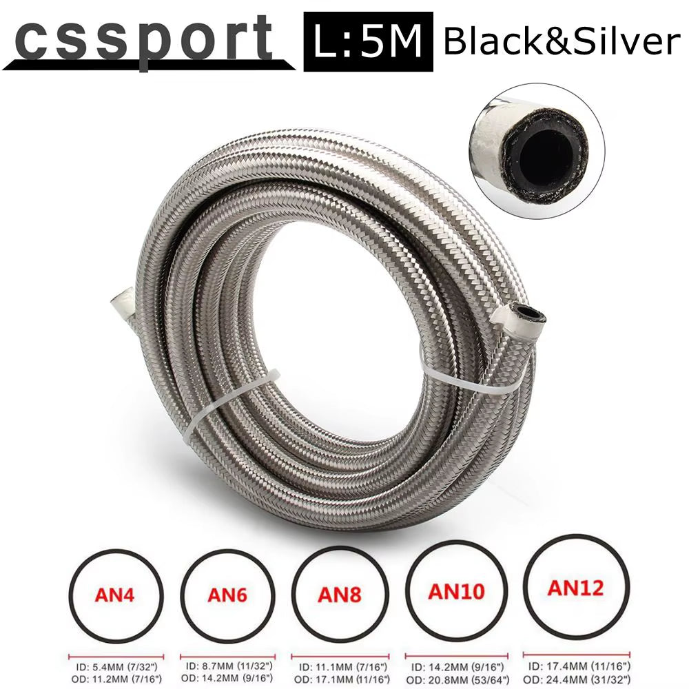 1M 3M 5M 16FT AN4 AN6 AN8 AN10 AN12 Oil Fuel Hose Oil Gas Cooler Hose Line 5M Pipe Tube Nylon Stainless Steel Braided Line