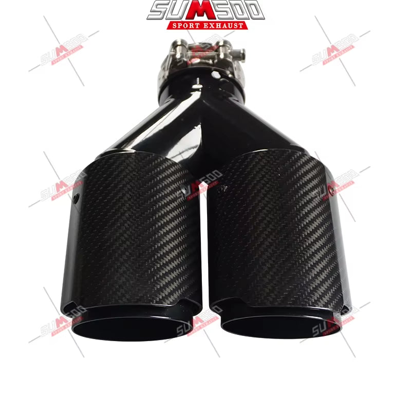 1 Pcs Glossy Carbon Fiber Black Stainless Exhaust Tips Car Muffler Double Y Pipes for Exhaust Dual Tips Car Accessori