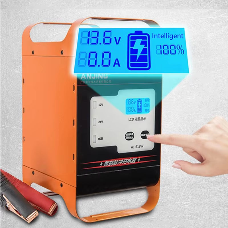 Smart 600W /400W 12V 24V Powerful Car Battery Charger Lead Acid Lithium 50A-30A Boat Auto Forklift Storage Cell Fast Charge